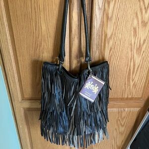 Mirage Raj leather BIG hobo fringe bag India brown buttery purse